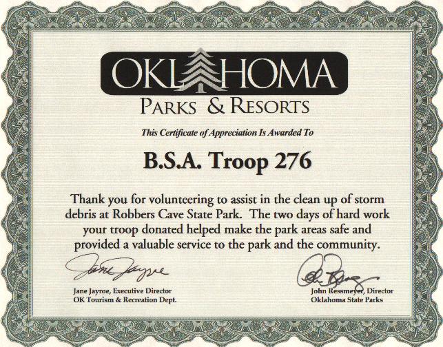 Oklahoma Park Certificate